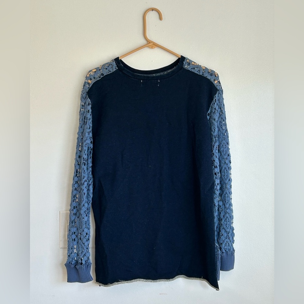 NWOT Johnny Was Blue Crochet Top Cottagecore Floral Sheer Coastal Casual - Picture 3 of 9